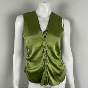 Silk Camisole Twist-Front Olive Green Size 6 Sleeveless